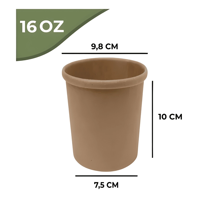 POTE CONTENEDOR KRAFT 16 OZ CON TAPA CARTON 100U - 1