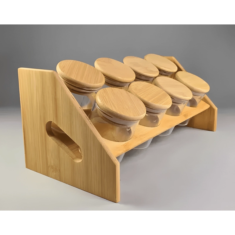 FRASCO PARA ESPECIAS CON SOPORTE Y TAPA DE BAMBU 8U - 2