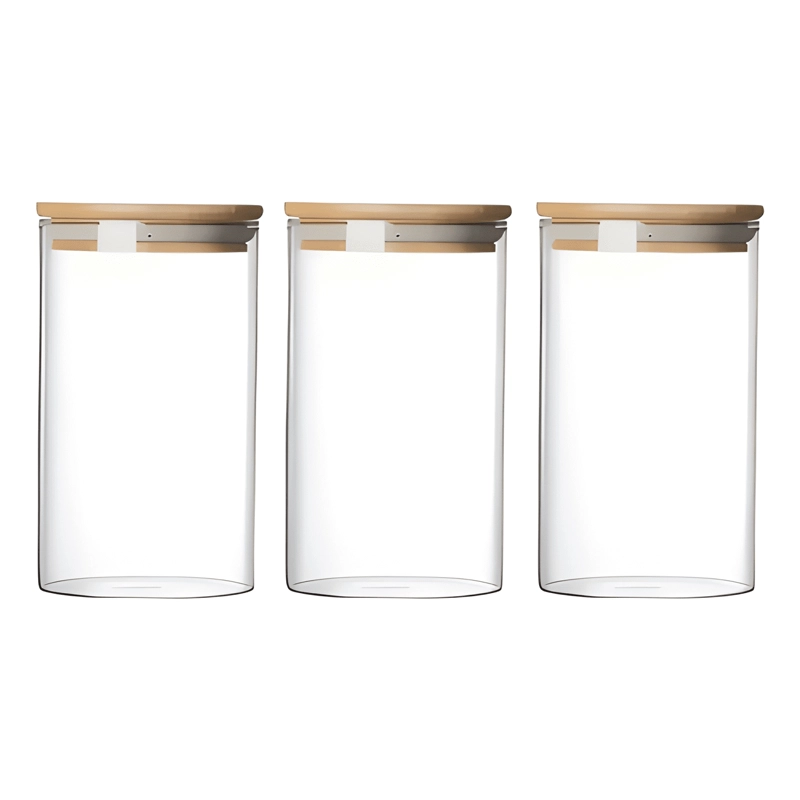 FRASCO CONSERVERO HERME TICO VIDRIO TAPA BAMBU 850 ML 3U - 1
