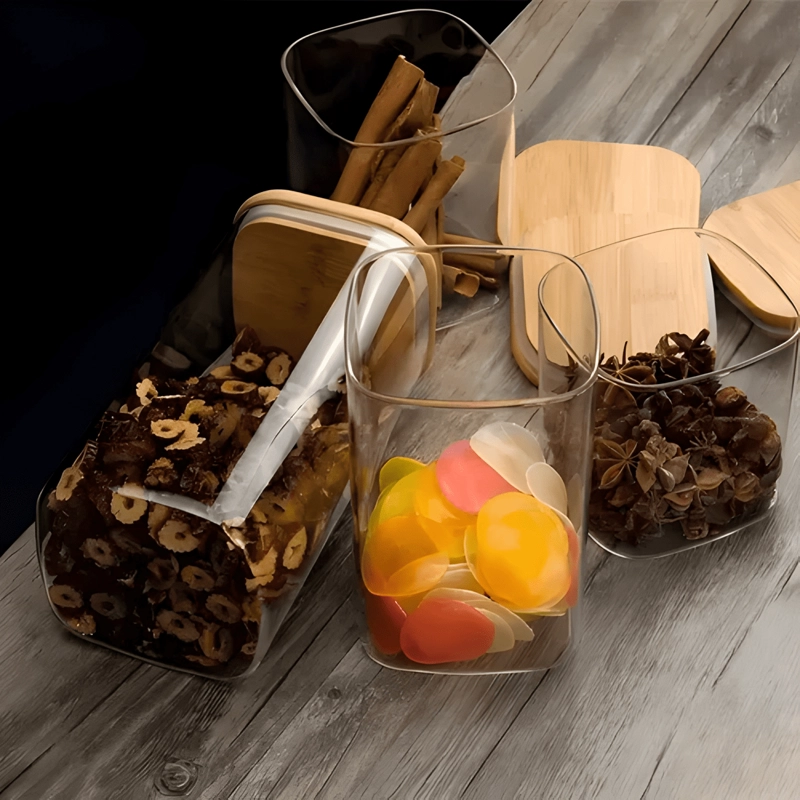 PACK 6 FRASCOS CUADRADOS 1000 ML TAPA BAMBU, TRANSPARENTE - 4
