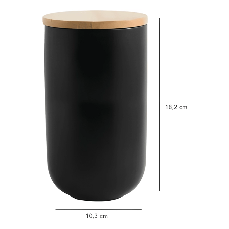 CONTENEDOR CERAMICA HERME TICO TAPA MADERA TALLA L, NEGRO - 1