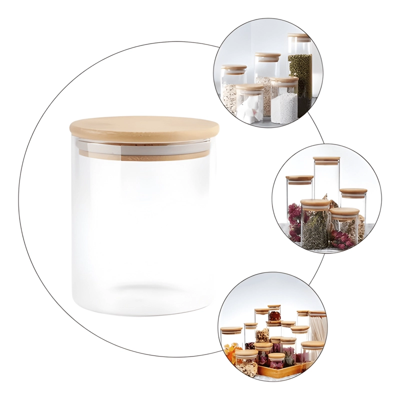 FRASCO CONSERVERO VIDRIO TAPA BAMBU 250 ML 5U, TRANSPARENTE - 3