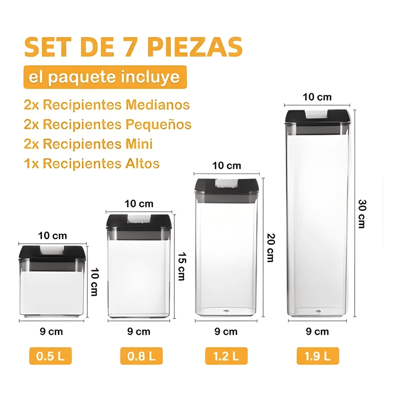 SET 7 CONTENEDORES HERME TICOS PARA ALIMENTOS Y CONDIMENTOS - 2