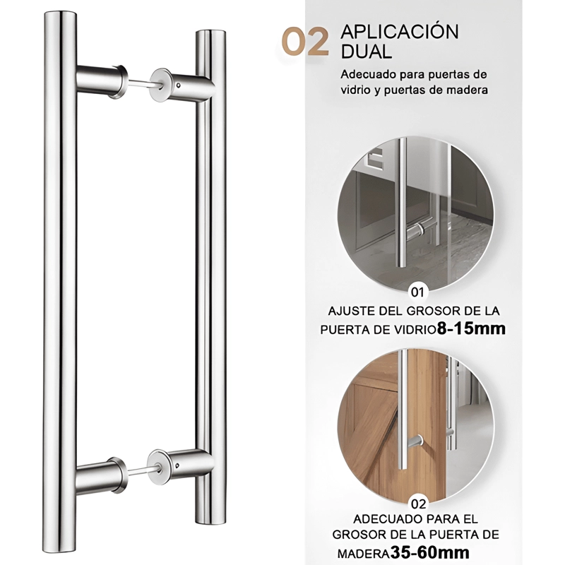MANILLON DOBLE ACERO INOXIDABLE 100 CM PARA PUERTA MADERA #5 - 2