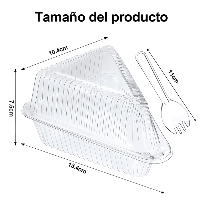 ENVASE TRIANGULAR PORTA TORTA CON TENEDOR 200U - 1