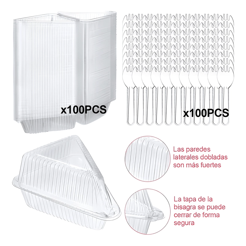 ENVASE TRIANGULAR PORTA TORTA CON TENEDOR 200U - 2