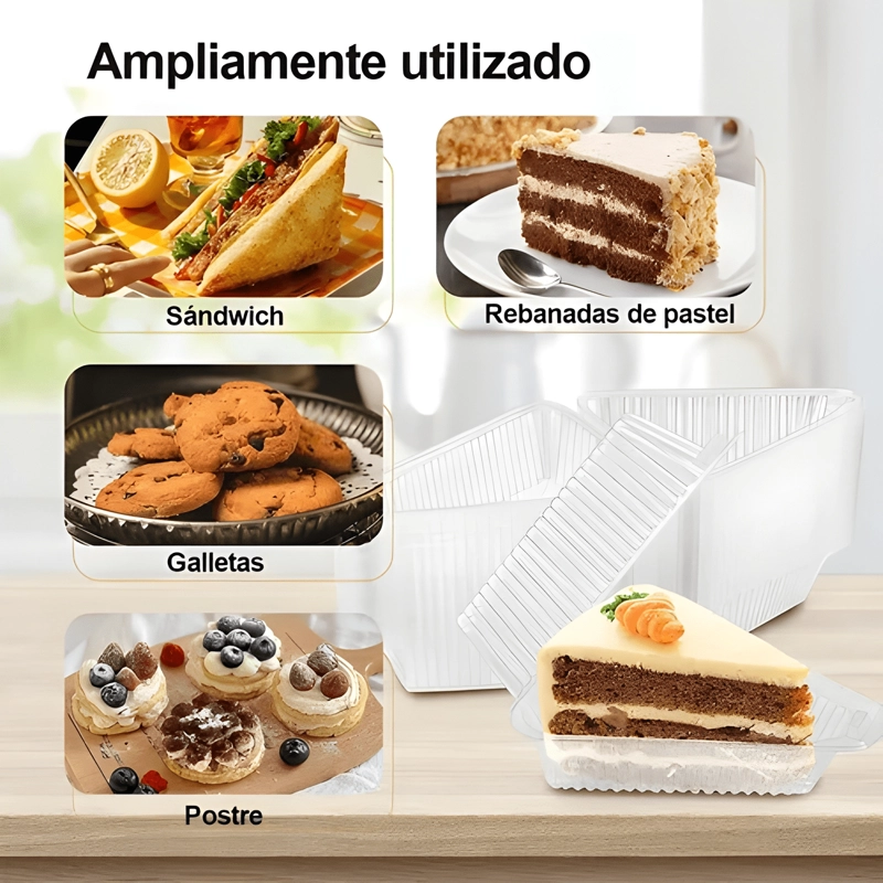 ENVASE TRIANGULAR PORTA TORTA CON TENEDOR 200U - 3