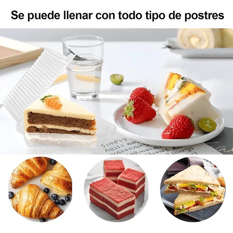 ENVASE TRIANGULAR PORTA TORTA CON TENEDOR 200U - 4