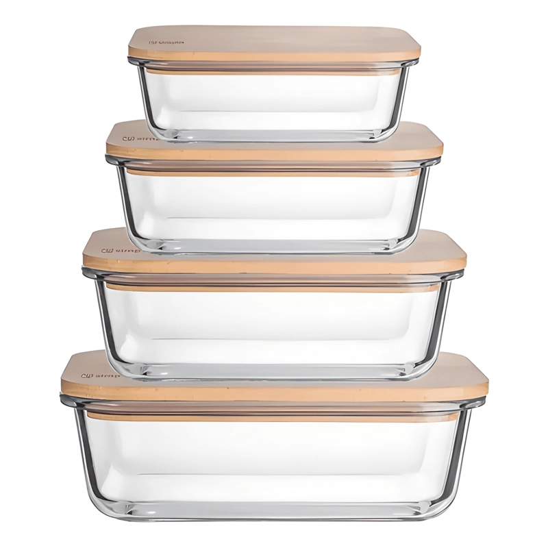 CONTENEDOR VIDRIO HERME TICO TAPA BAMBU 4U, TRANSPARENTE #2 - 1