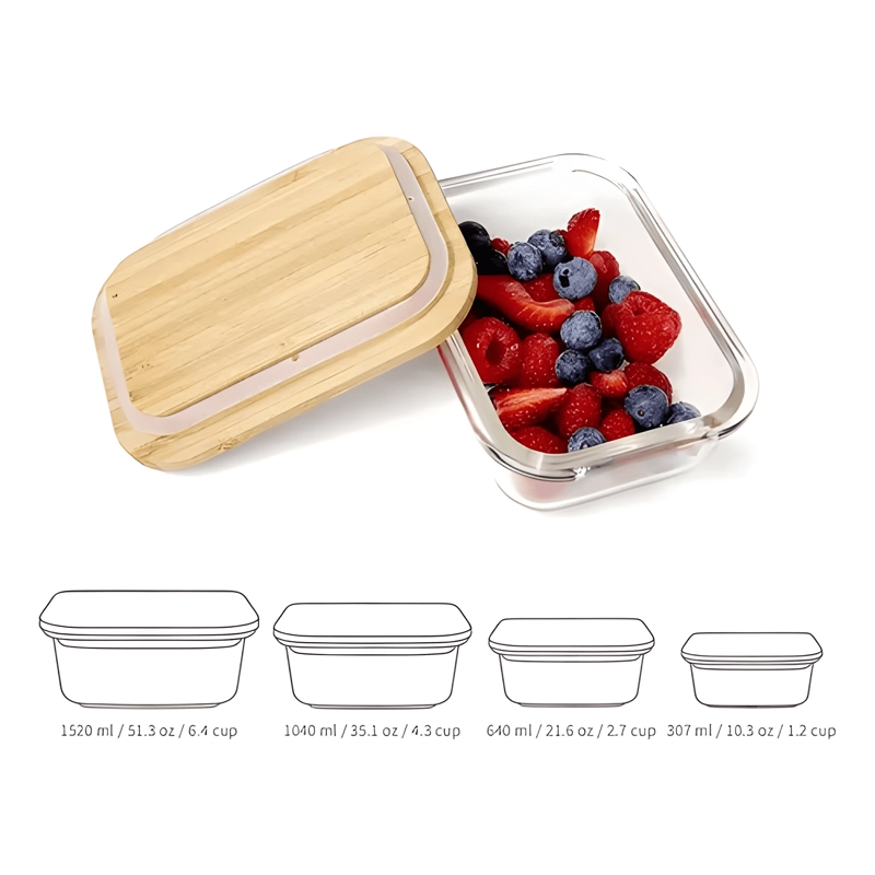 CONTENEDOR VIDRIO HERME TICO TAPA BAMBU 4U, TRANSPARENTE #2 - 3