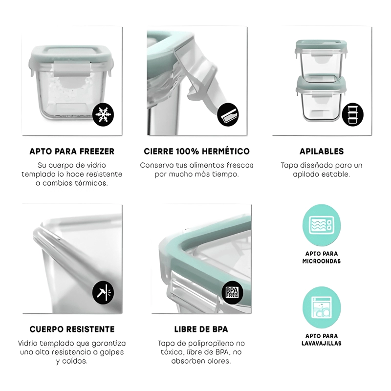 SET 10 CONTENEDOR HERME TICO VIDRIO 150 ML RECTANGULAR - 2