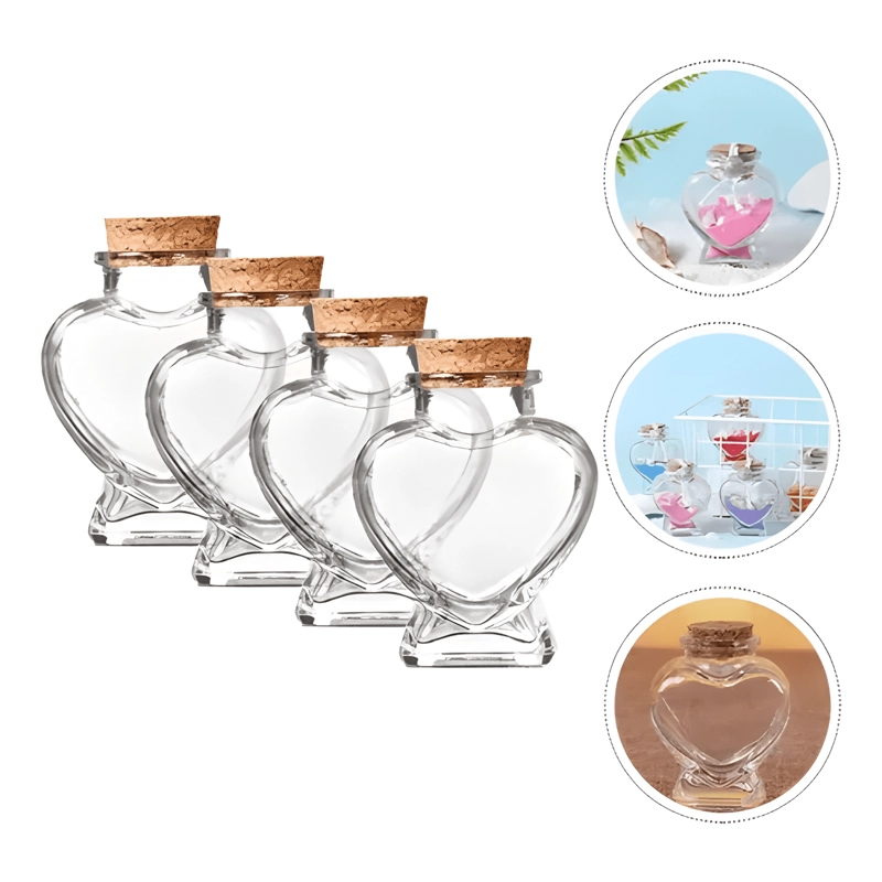 PACK 24 BOTELLA DECORATIVA CORAZON VIDRIO TAPA CORCHO 150 ML - 4