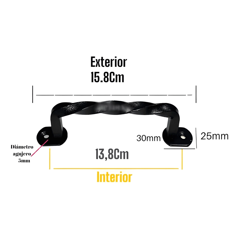 PACK 2 MANILLA RUSTICA HIERRO RETORCIDO PUERTAS, NEGRO - 1