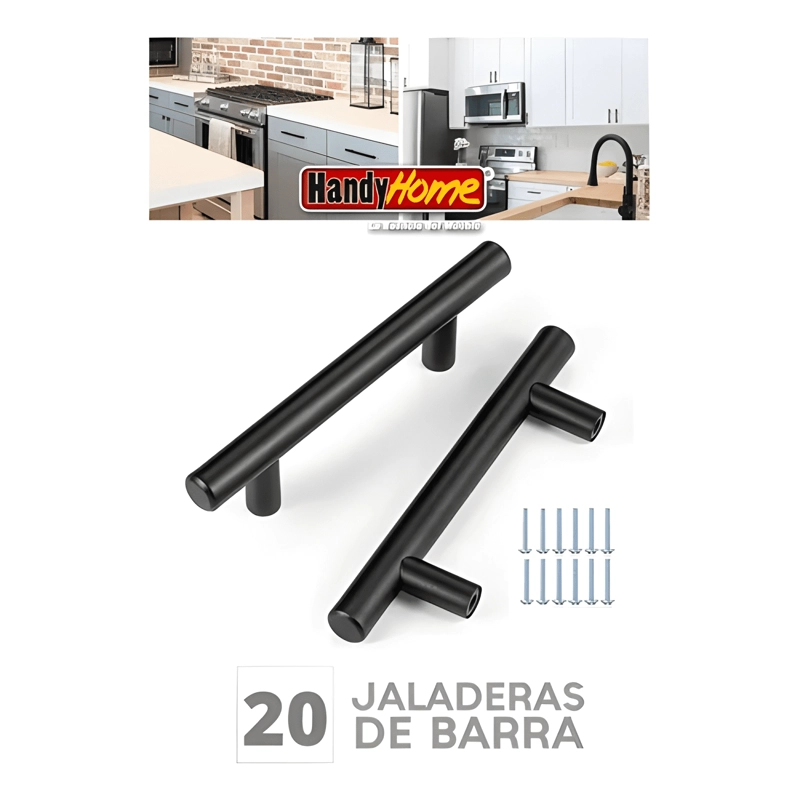 JALADERA DE BARRA ACERO INOXIDABLE 20 PIEZAS, NEGRA - 1