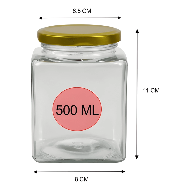 PACK 6 FRASCO VIDRIO CUADRADO CON TAPA 500 ML - 1