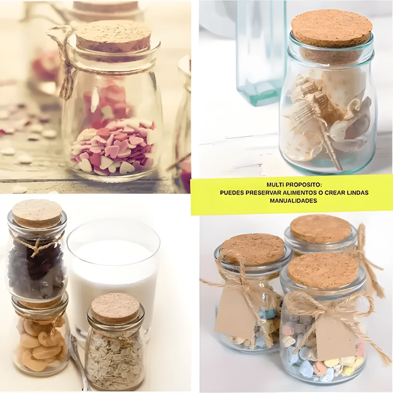 SET 12 MINI TARROS VIDRIO TAPA CORCHO 100 ML - 2