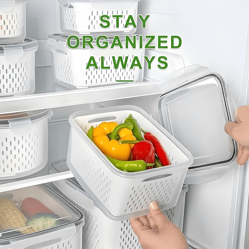 ORGANIZADOR REFRIGERADOR 5 CONTENEDORES CON TAPA, BLANCO - 2