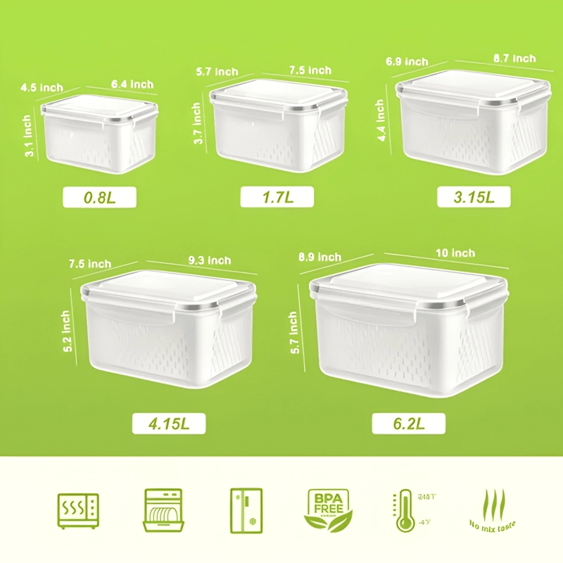 ORGANIZADOR REFRIGERADOR 5 CONTENEDORES CON TAPA, BLANCO - 3