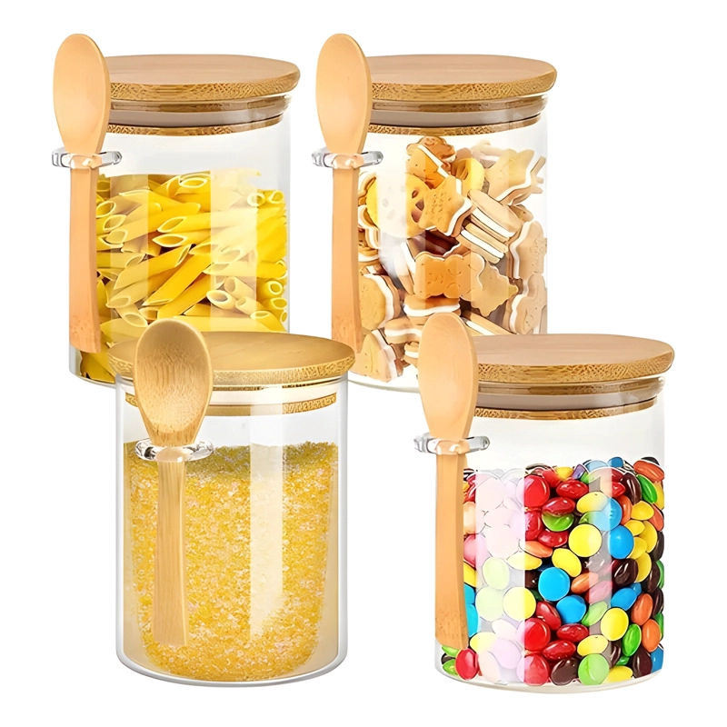 PACK 4 FRASCO VIDRIO HERME TICO TAPA BAMBU 500 ML - 1