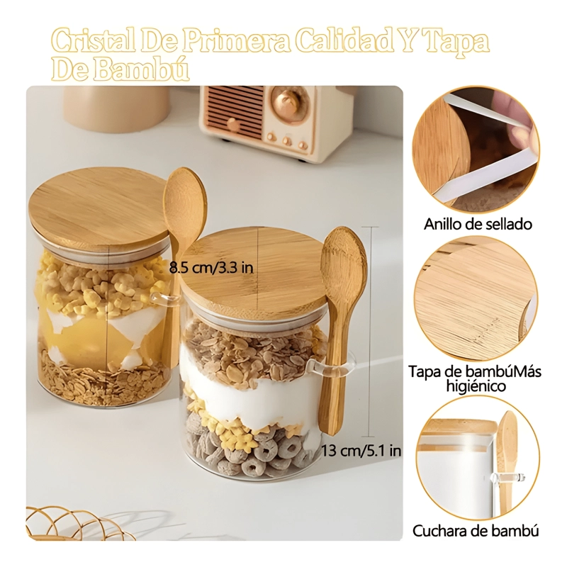 PACK 4 FRASCO VIDRIO HERME TICO TAPA BAMBU 500 ML - 3