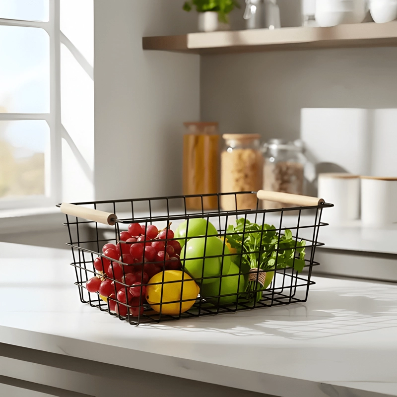 CESTA CANASTA REJILLA METAL 28X22X12 CM ORGANIZADOR - 1