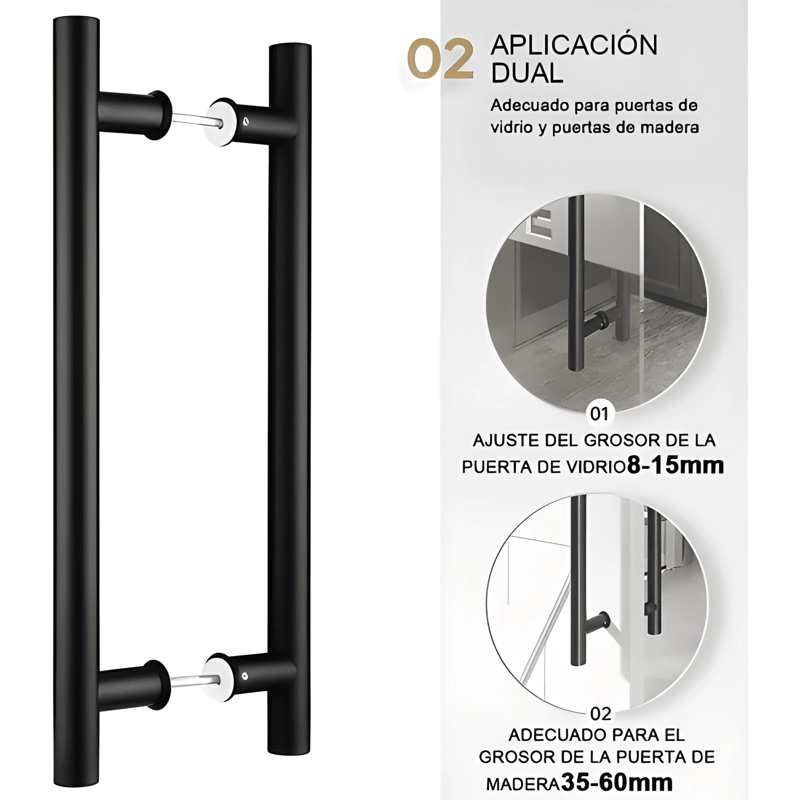 MANILLON DOBLE ACERO INOX 100 CM PUERTA MADERA Y CRISTAL #1 - 2