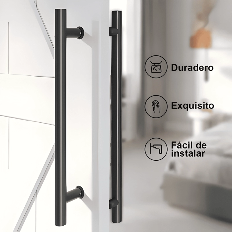MANILLON DOBLE ACERO INOX 100 CM PUERTA MADERA Y CRISTAL #1 - 3