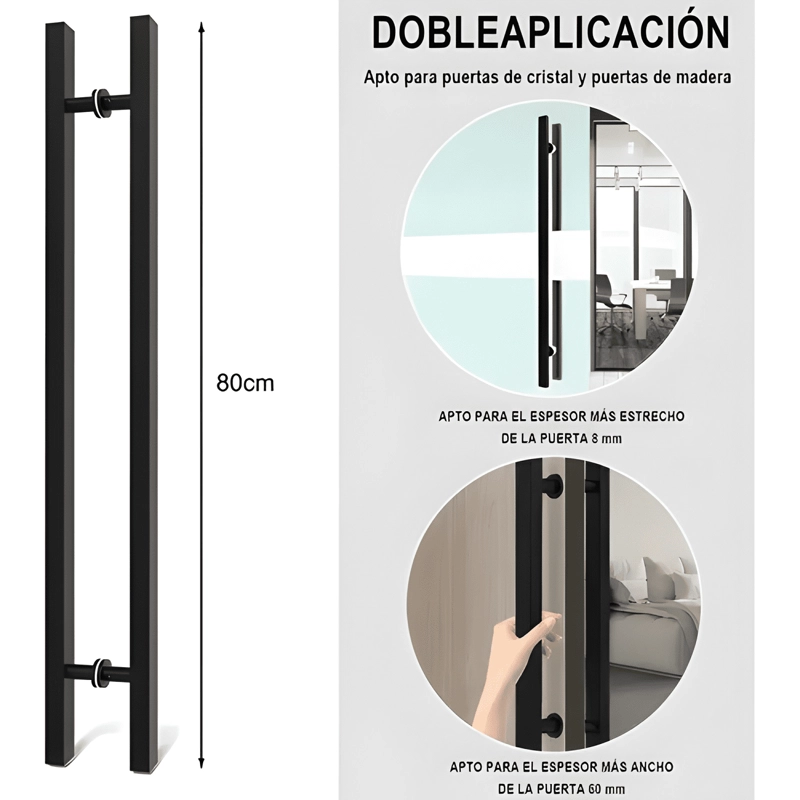 MANILLON DOBLE ACERO INOX 80 CM PUERTA MADERA Y CRISTAL - 1