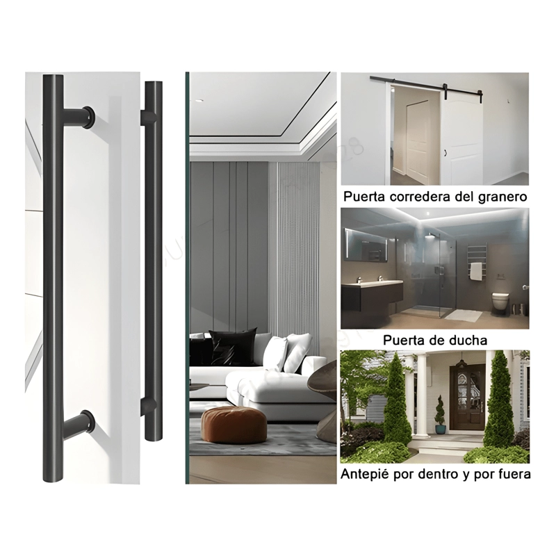 MANILLON DOBLE ACERO INOX 100 CM PUERTA MADERA Y CRISTAL #2 - 4