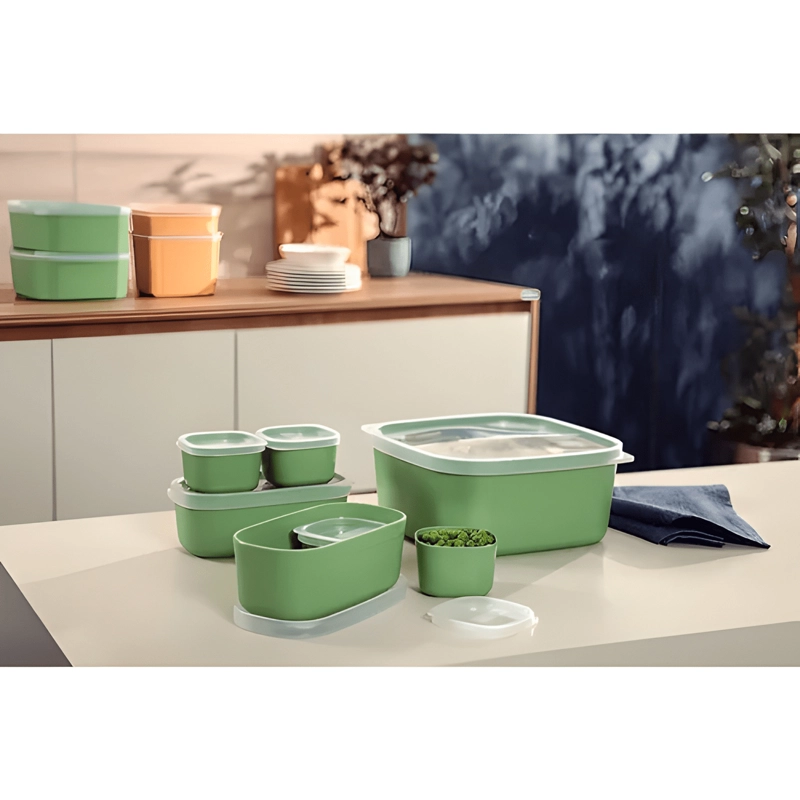 JUEGO 7 POTES POLIPROPILENO CON TAPA, VERDE Y TRANSPARENTE - 2