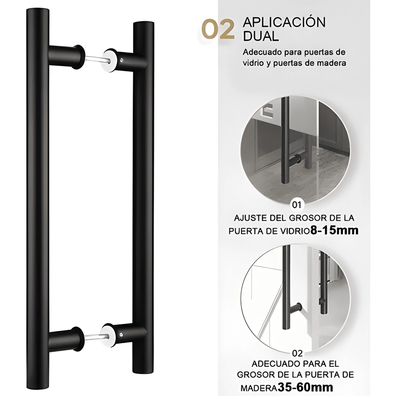 JALADERA TIPO H INOX 100 CM PUERTA DE CRISTAL, NEGRO #1 - 3