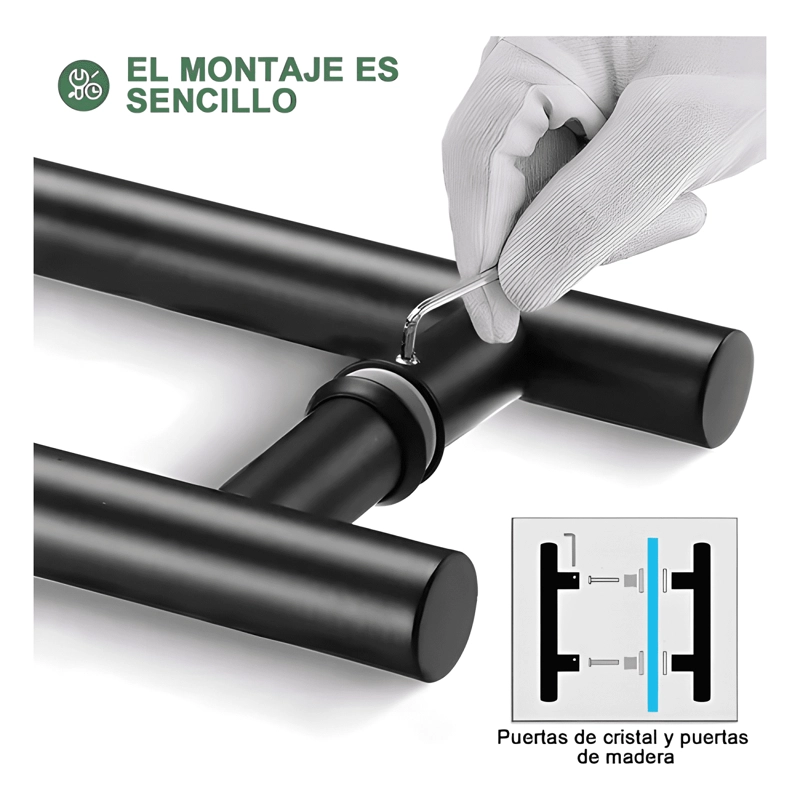 JALADERA TIPO H INOX 100 CM PUERTA DE CRISTAL, NEGRO #1 - 4