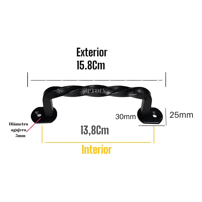 MANILLA TIRADOR FIERRO RETORCIDO PUERTAS 15,8 CM, NEGRO - 1