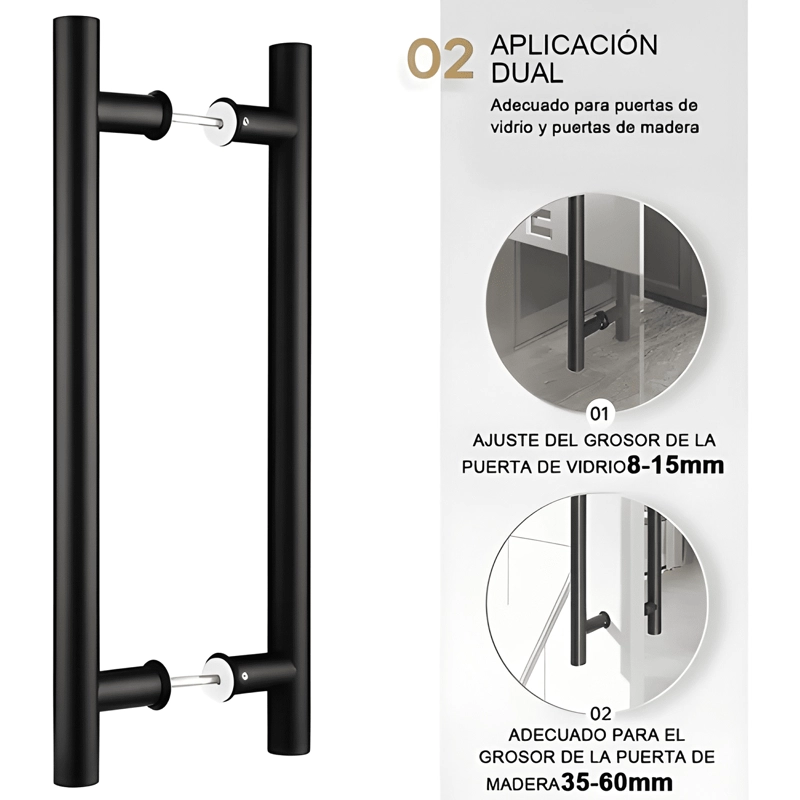 MANILLON DOBLE ACERO INOXIDABLE 100 CM PARA PUERTA, NEGRO - 2