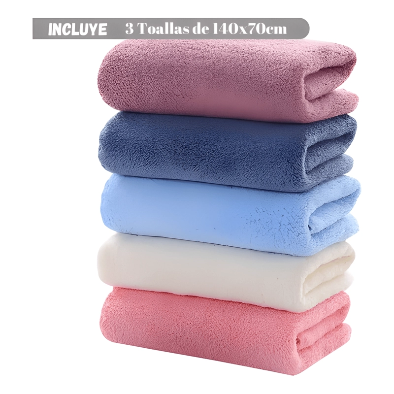 PACK 3 TOALLA DE BAÑO MICROFIBRA SECADO RAPIDO DEPORTE VIAJE - 2