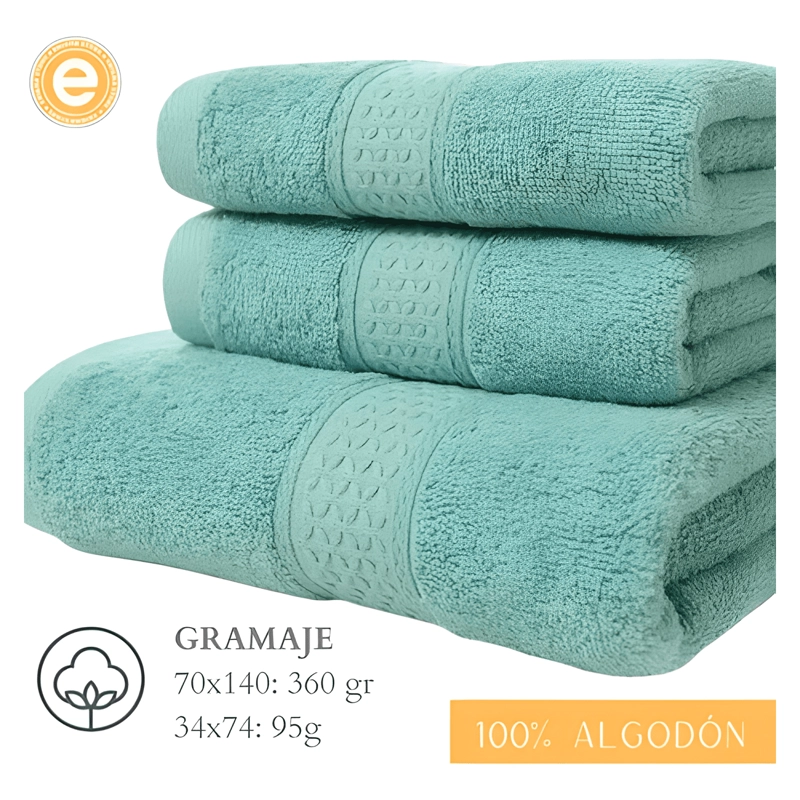 PACK DE 2 TOALLAS DE BAÑO CUERPO Y MANO 100% ALGODON VERDE - 2