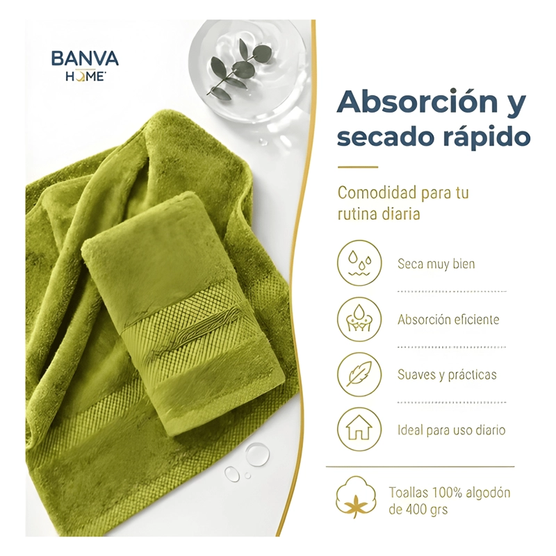 JUEGO 4 TOALLA BANO ALGODON MANOS TOALLON CUERPO 400GR LIMA - 4