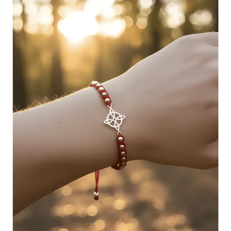 PULSERA HILO NUDO DE BRUJAS PLATA CON ESFERAS AJUSTABLE - 1