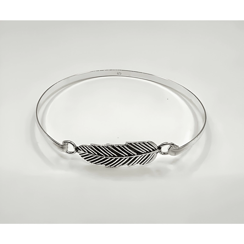 PULSERA RIGIDA ESCLAVA HOJA PLATA FINA 925 ENVEJECIDA MUJER - 2