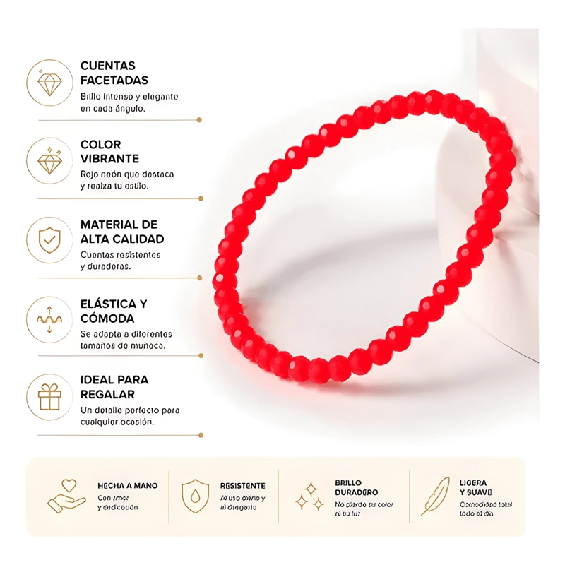 PULSERA PROTECCION ENERGIA CRISTALES FACETADA ELASTICA ROJA - 1
