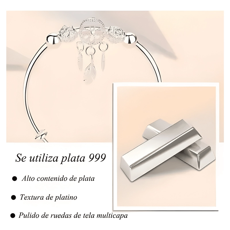 PULSERA ATRAPASUEÑOS PLATA CON BORLA DE PLUMAS MUJER JOYAS - 4