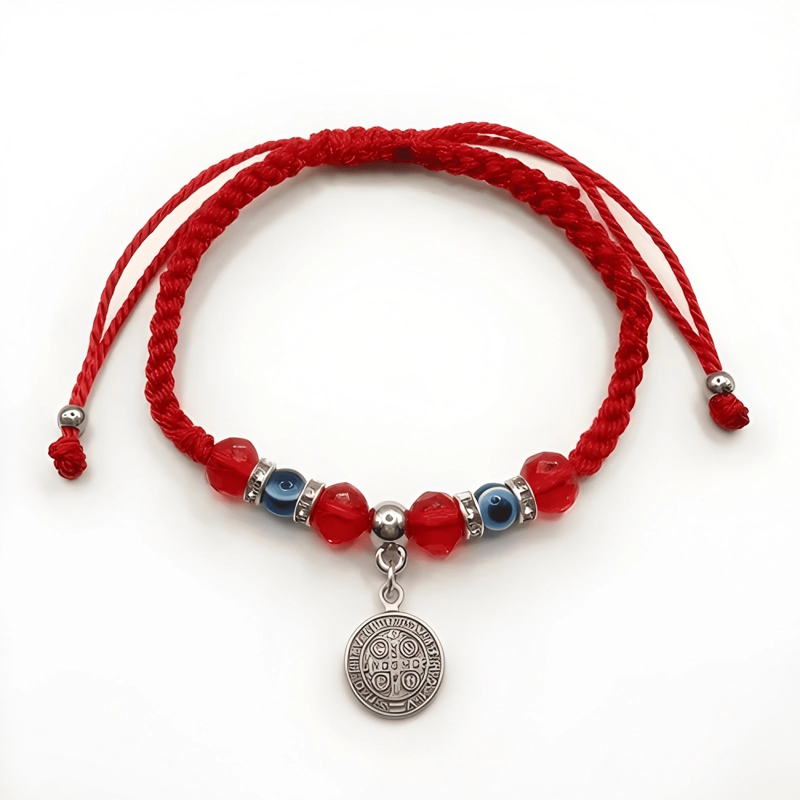 PULSERA HILO SAN BENITO OJO TURCO CRISTALES ROJOS ROJO - 1