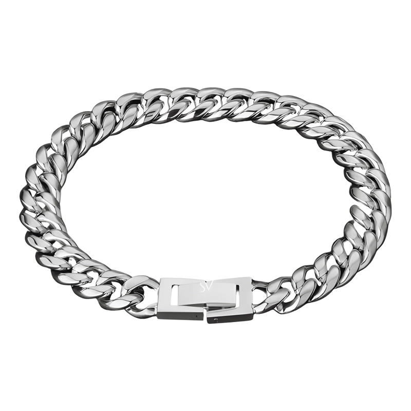 PULSERA CUBAN 8MM ACERO INOXIDABLE 316L LARGO 18 CM PLATEADA - 1