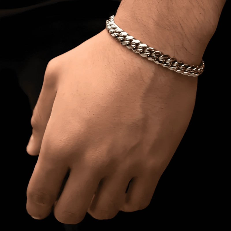 PULSERA CUBAN 8MM ACERO INOXIDABLE 316L LARGO 18 CM PLATEADA - 3