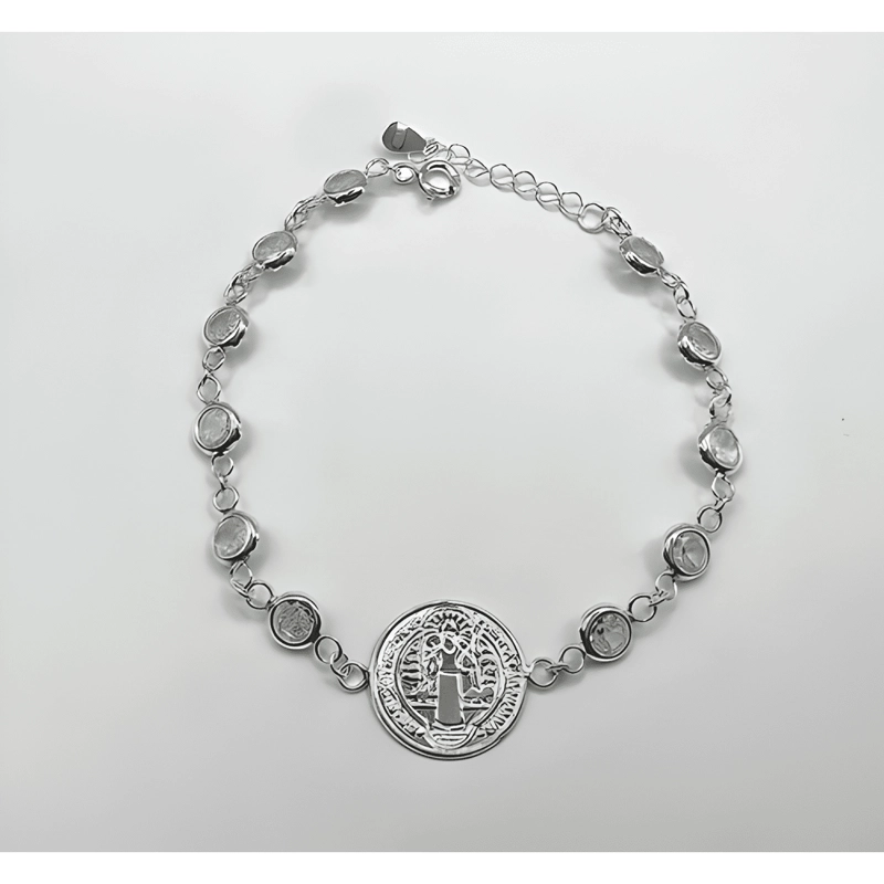 PULSERA SAN BENITO PROTECTOR PLATA FINA 925 CON CIRCONES #3 - 2
