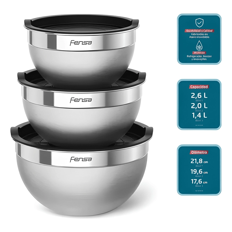 SET BOWLS ACERO INOXIDABLE 3 UNIDADES TAPA DE PLASTICO - 2