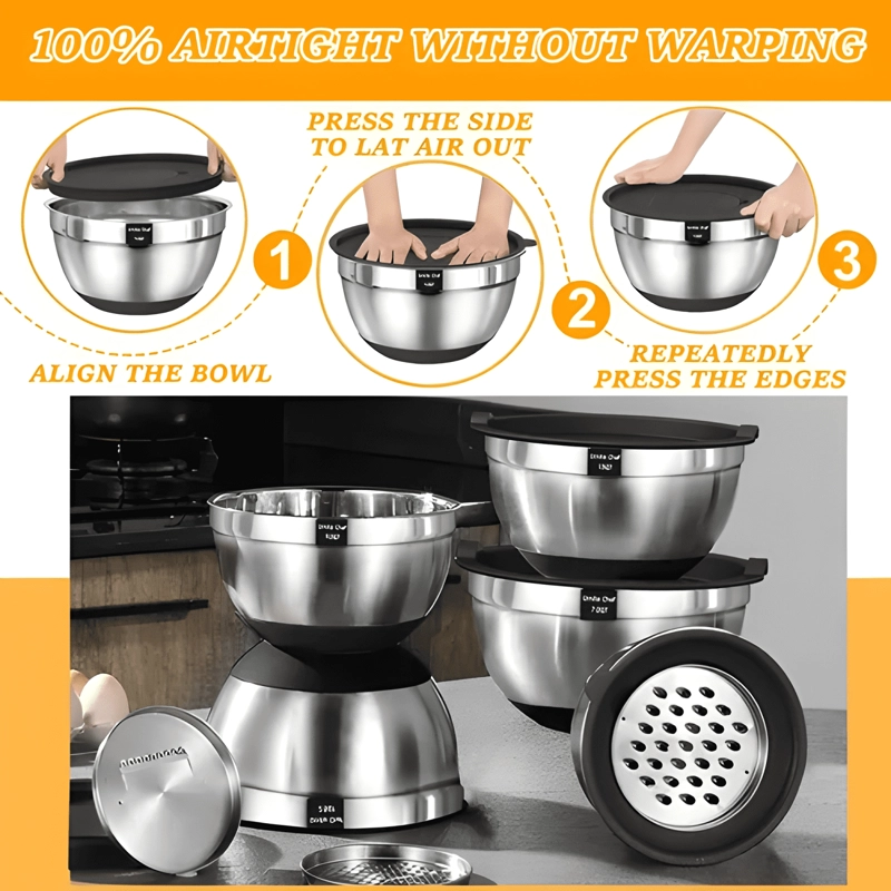 JUEGO DE BOWLS CON TAPA ACERO INOXIDABLE ANTIDESLIZANTE - 3