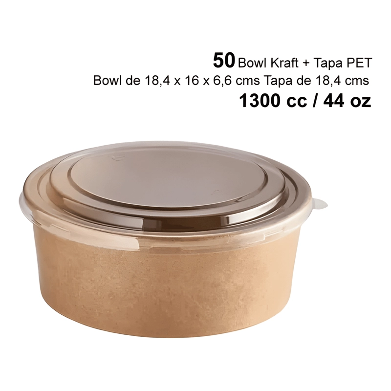 ENVASE BOWL KRAFT + TAPA PET 1300 CC,COMIDAS 50 UNIDADES #2 - 1