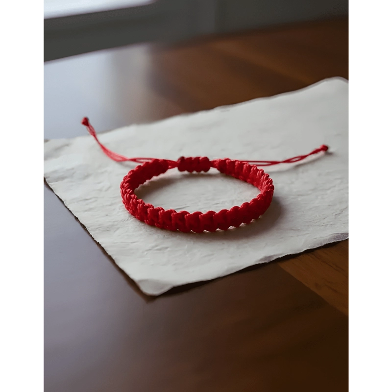 PULSERA GRUESA TEJIDA CON HILO TAMAÑO STANDAR UNISEX ROJO - 4