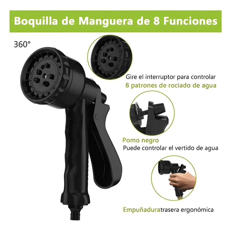 MANGUERA RETRACTIL EXPANDIBLE 15 METROS PISTOLA Y ACOPLES - 2